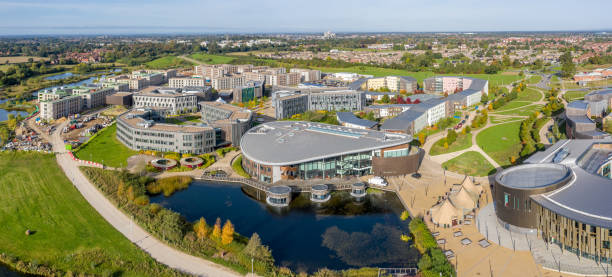 University of York, York, UK - October 11, 2021. An aerial view of the buildings and dormitories of The University of York's Campus East